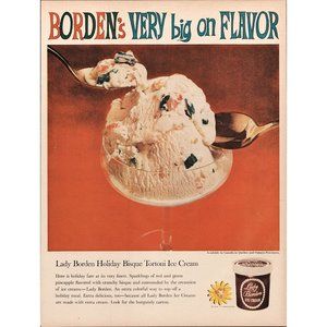 1959 Borden's Lady Borden Holiday Bisque Tortoni Ice Cream Vintage Print Ad Art
